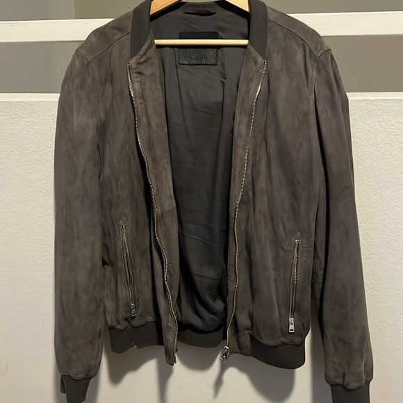 Grey suede leather jacket allsaints